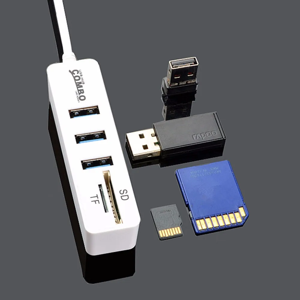 

Mini Portable 3-Port High Speed USB2.0 Hub For Combo Card Reader Splitter For SD/TF C