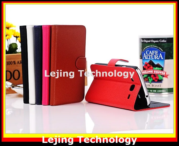 i9152 leather case lichee pattern PU cover for samsung Mega 5.8 i9150 stand flip with card slot wallet |