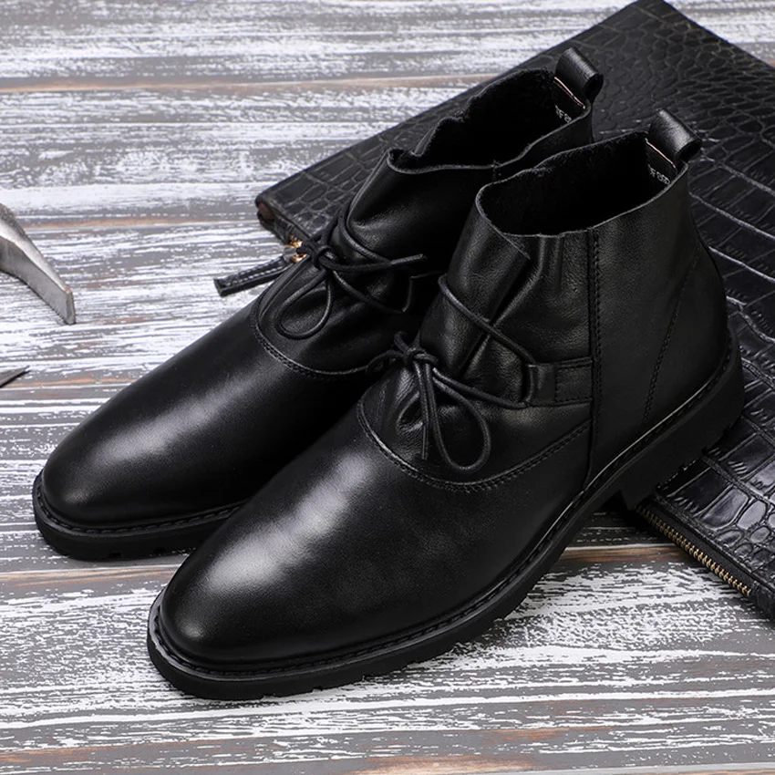 Libre Cuero Botines Cowboy Plataforma Los Al Hombres Cómodo Zapatos Ymx375 Pie Redonda De Dedo Moda Martin Hombre Aire Negro Auténtico Del Txn1Td