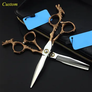 

Custom japan 440c 6 inch gold Dragon hair cutting scissors barber makas thinning shears haircut scissor hairdressing scissors