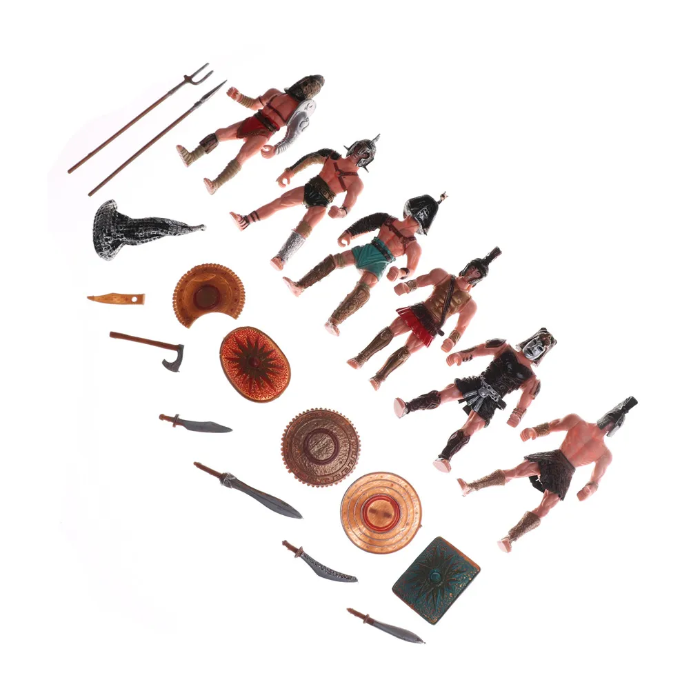 

6pcs/lot DIY Scenes Kids Adult Plastic Ancient Roman Gladiator Warriors Medieval Soldier Action Figures Model Military Playset