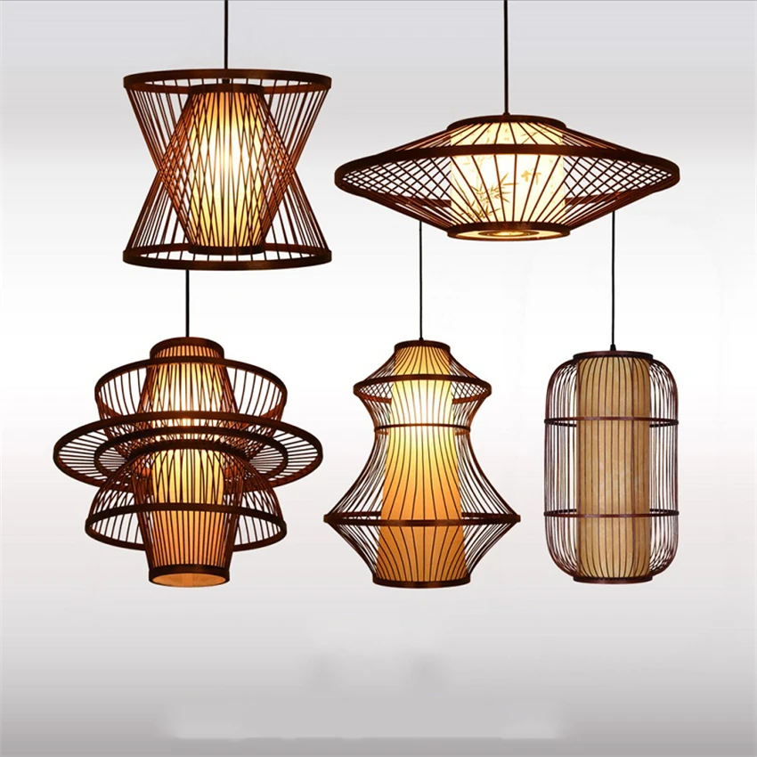 Lampe suspension en bois de bambou, éclairage en bois Vintage, décoration intérieure de la maison, Luminaire de lampe à suspendre|Lampes à suspension| | -