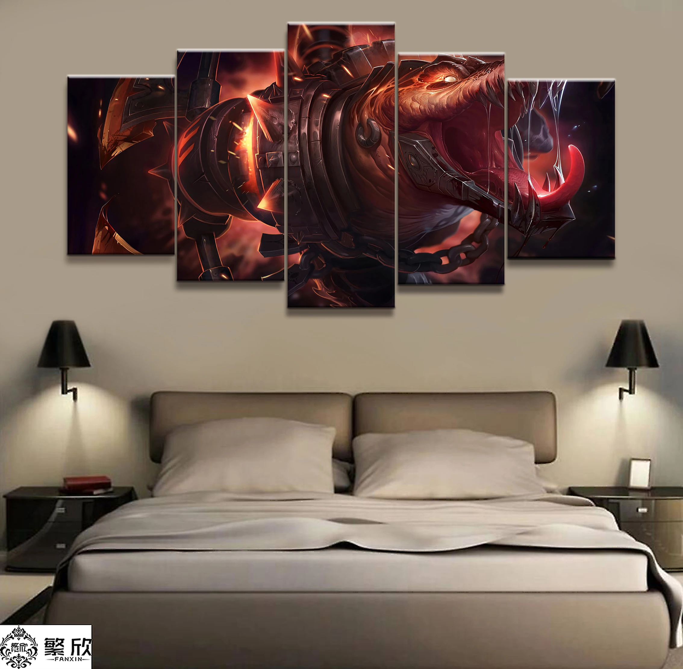 

5 Panel LOL League of Legends Renekton Game Canvas Printed Painting For Living Room Wall Art Decor HD Picture Artworks Poster