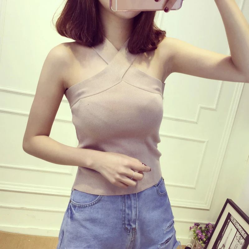 Summer Women V-Neck Slim Bodycon Tank Tops Girl Sleeveless Short Solid T-Shirt Camis Tees Top for Girls 4 Colors