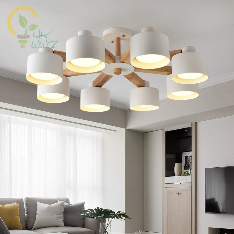 

Nordic Led Ceiling Lights E27 With Iron Lampshade For Living Room Suspendsion Lighting Fixtures Lamparas Colgantes Wooden Lustre