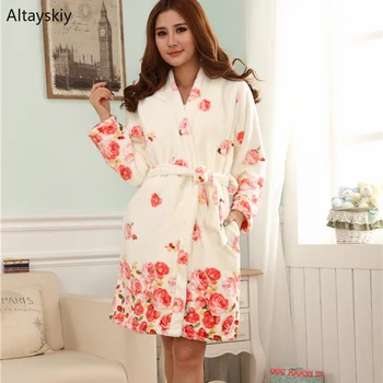 

Robes Women Korean Style Thicker Warm Flannel Autumn Winter Pink Sweet Womens High Quality Soft Female Flower Casual Trendy 2020