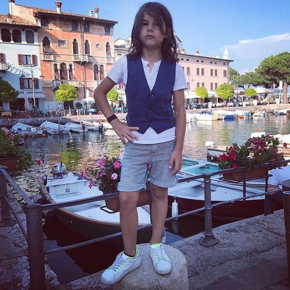 Kids Clothes Baby Boys Outfits Short Sleeve T-shirt+Waistcoat+Shorts Gentleman Set Roupa De Menino Summer Clothing |