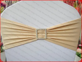 

Champagne Single Layer Spandex/Lycra/Expand Band/Covers With Square Diamond Buckle&Pin For Wedding Party Banquet Decorations