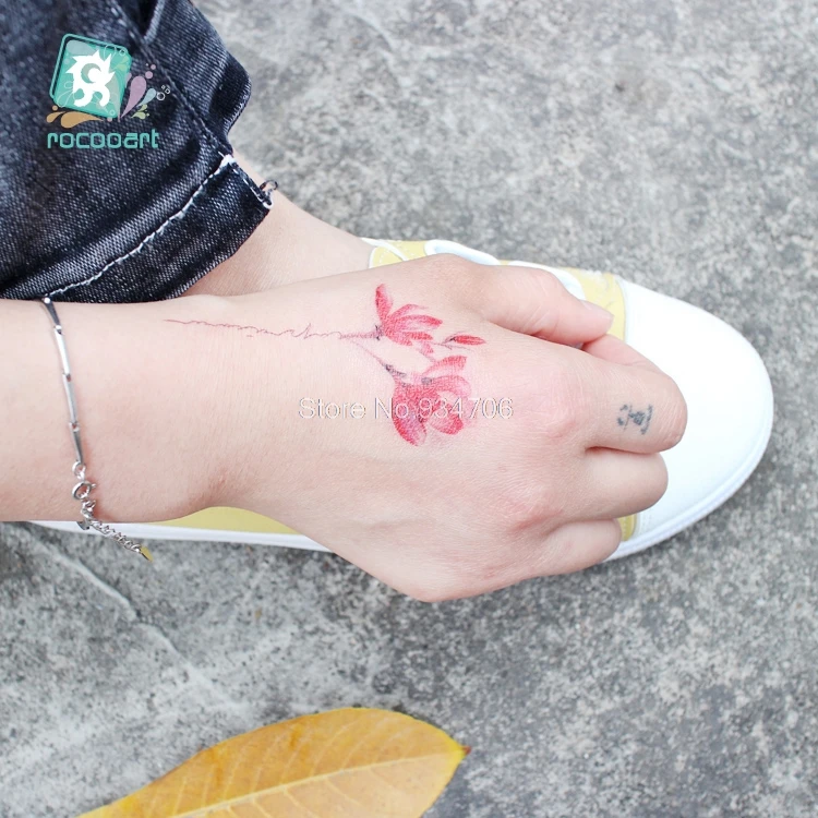 Rocooart QC595-907 20X10 см красочные татуировки Временные татуировки рукава боди-арт цветы Фламинго Временные татуировки стикер Taty