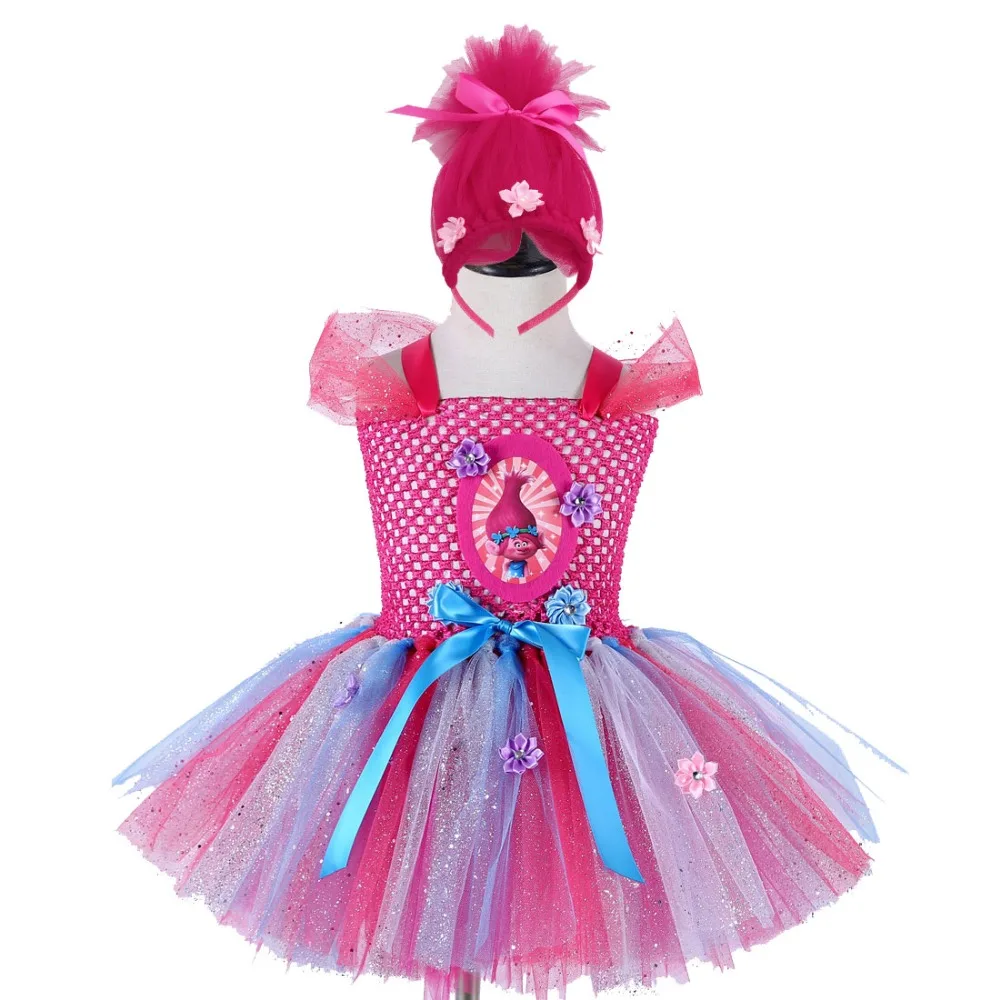 

Kid Girls Trolls Tutu Dress for Kids Girl Froze Princess Halloween Cosplay Dress Costumes Troll Birthday Party Knee Length Dress