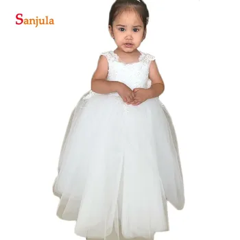 

Ivory Tulle Little Girls Birthday Party Dresses Tank Open Back with Bow Lovely Flower Girls Dresses vestido daminha D400