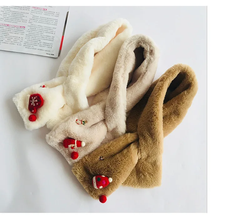 Милый зимний детский шарф с искусственным кроликом и меховым воротником для девочек, теплые шарфы, толстый шейный платок, шарф для маленьких девочек, кольцо на Рождество