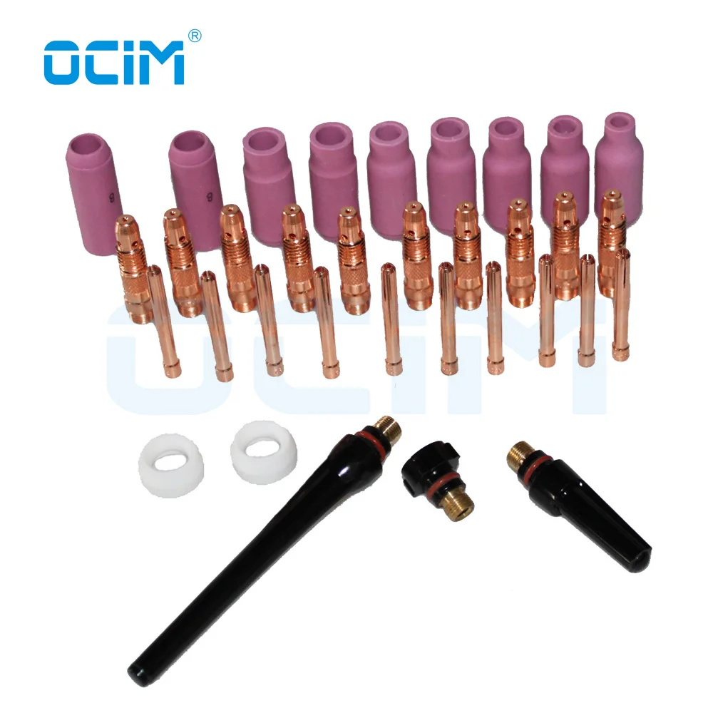 34PCS TIG Torch Kit Parts Gas Lens Insulator Alumina Nozzle Collet Body