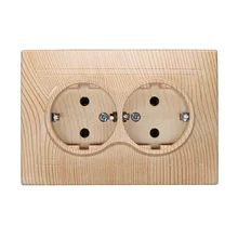 Pop Socket wood color Euro Wall double Schuko Socket 250V 16A Power Supply Wall Mount Charger Decorative Socket LZ-15