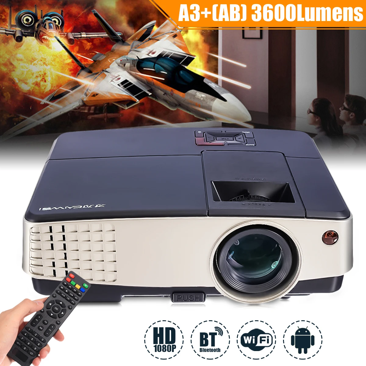 7000 Lumens A3+AB Projector 1080P Full HD LCD Wifi Home Theater Cinema 72W LED Android 4.4 Bluetooth Multimedia Beamer 7000 Lumens A3+AB Projector 1080P Full HD LCD Wifi Home Theater Cinema 72W LED Android 4.4 Bluetooth Multimedia Beamer
