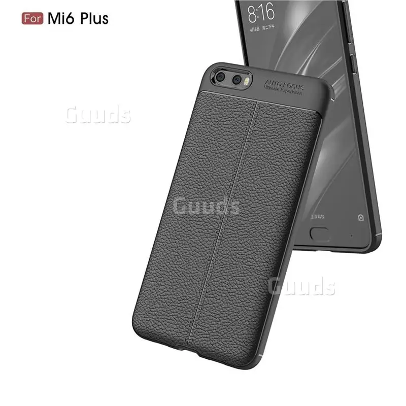 Luxury Auto Focus Litchi Texture Silicone TPU Back Cover for Xiaomi Mi 6 Plus - Black