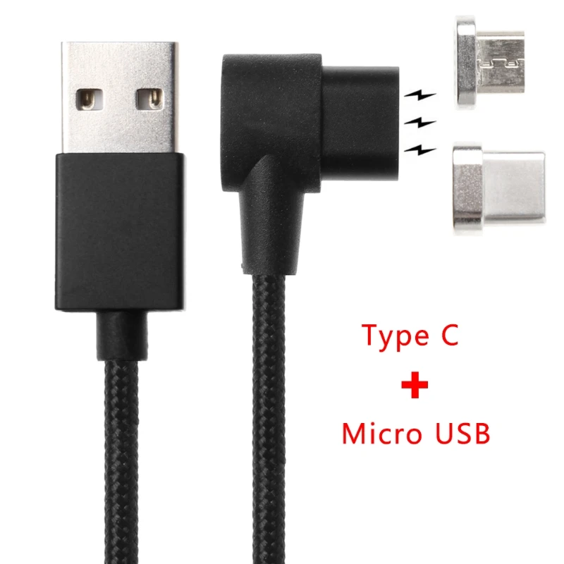 90 градусов Магнитный Тип C + Micro USB кабель для передачи данных для samsung Xiaomi htc Android 1 M