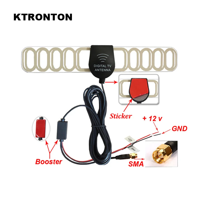 

5M Car ISDB-T DVB-T T2 Digital TV Active Antenna Mobile Auto Aerial with SMA Connector, Amplifier Booster for Car DVD Player GPS