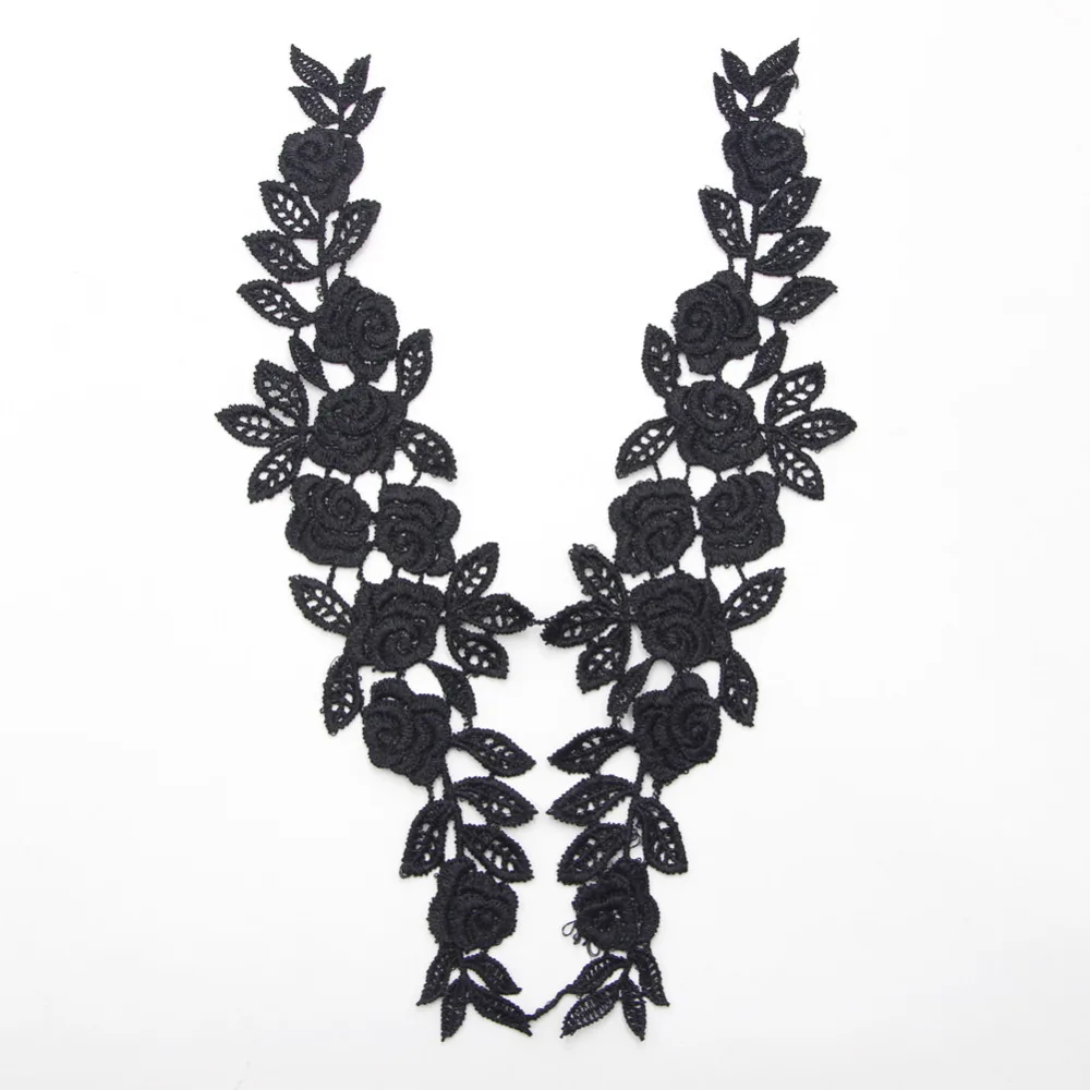 

1 Pair White&Black Ployester Lace Trim with 8 Flowers Leaves Sewing Garment Applique Dress Bags Sewing Accessories LC025