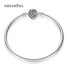 Подлинная 925 пробы Серебряная зачарованная Роза застежка CZ Прозрачный кристаллический браслет проложить кубический цирконий DIY женские ювелирные изделия
