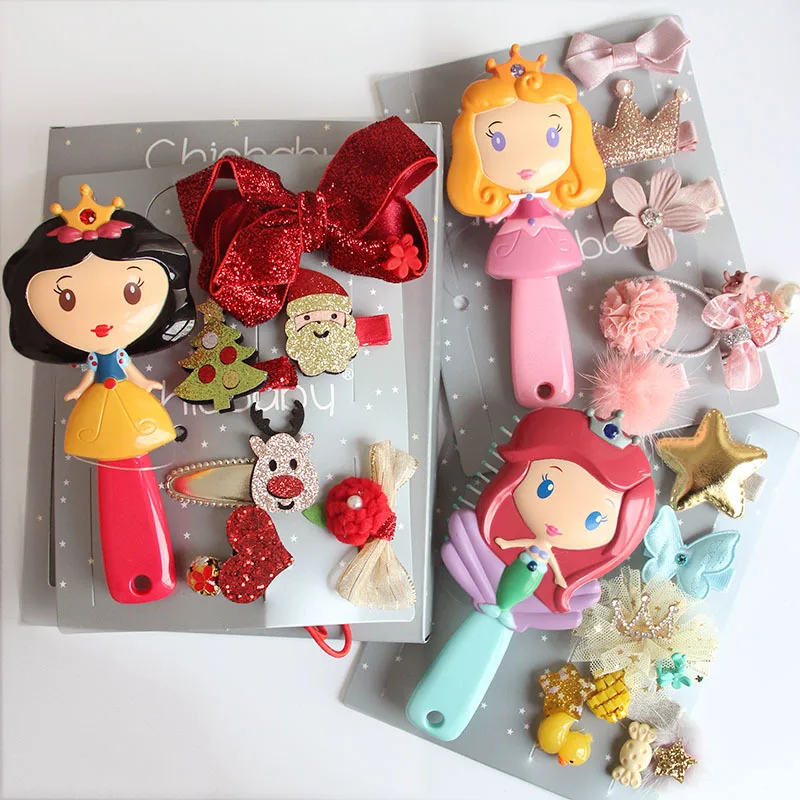 

Boutique Girls Hair Accessories Princess Comb Baby Headbands for Girls Christmas Gift Set Baby Hair Bows Baby Nylon Headband Y