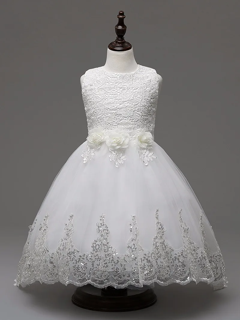 Праздничные и свадебные платья для девочек; платья принцессы для детей; платья для выпускного бала; vestido de festa infantil - Цвет: White A