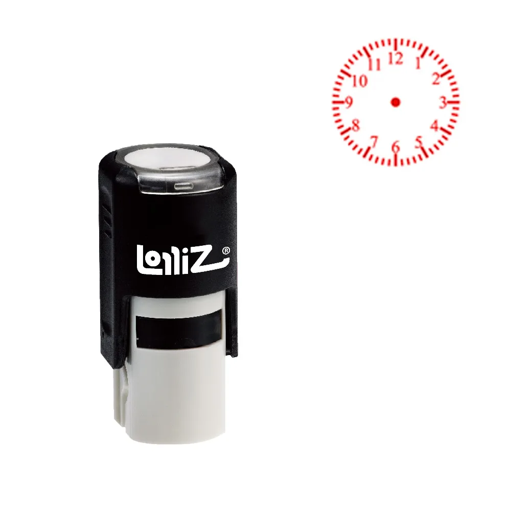 

LolliZ "CLOCK" Round Self-Inking Stamp, Teacher Stamp W/Lid, Laser Engraved Rubber, RED