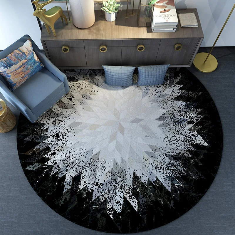 

Europe fashion round mat geometric velvet printed round carpet chair Hanging basket floor mat non-slip waterproof bathroom rug