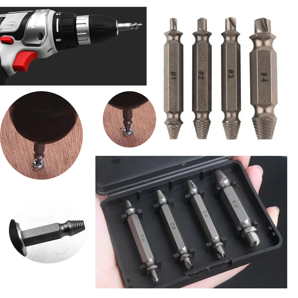 4pcs Screw Bolt Extractor Drill Bits Broken Screw Removal Damaged Screw