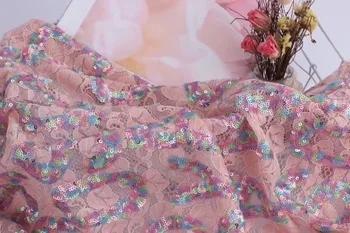 

pink sequins lace fabric French lace trim, alencon lace fabric for bridal dress, 2019 new arrival