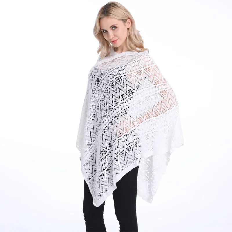 

2019 New Large Size Poncho Female White Knit Sexy Hollow Loose Shawls Crochet Scarf For Women Spring Knit Thin Women's Scarves