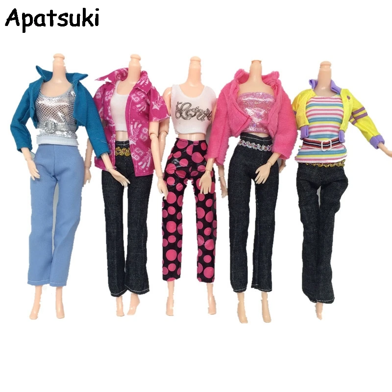 

5sets/lot Doll Accessories Casual Wear Doll Clothes Suit Top Coat + Trousers Pants Set for Barbie Dollhouse for 1/6 BJD Doll