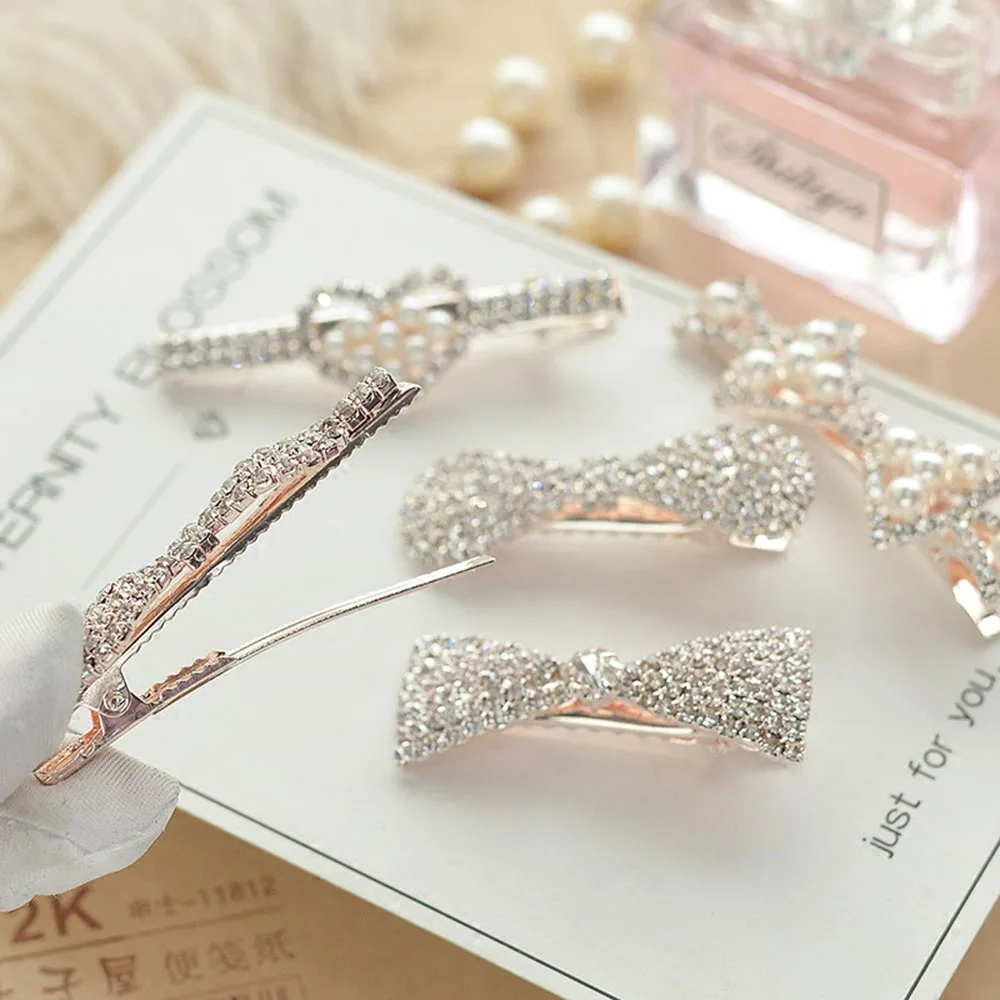 

Korea Luxury Crystal Rhinestones Hairpins Geometric Rectangle Heart Bowknot Imitiation Pearl Crystal Hair Clips Hair Accessories