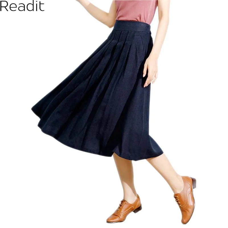 Wholesale Women Cotton Linen Skirts Solid Color Pleated Women Skirts ...