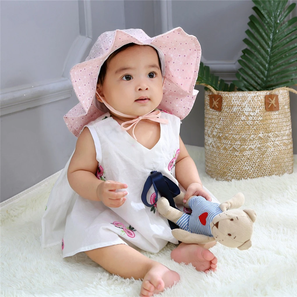 

Kids Cotton Baby Caps For Girls Bow-knot Infant Sun Hats Toddler Infant Baby Girls Outdoor Bucket Hats Sun Beach Beanie Cap