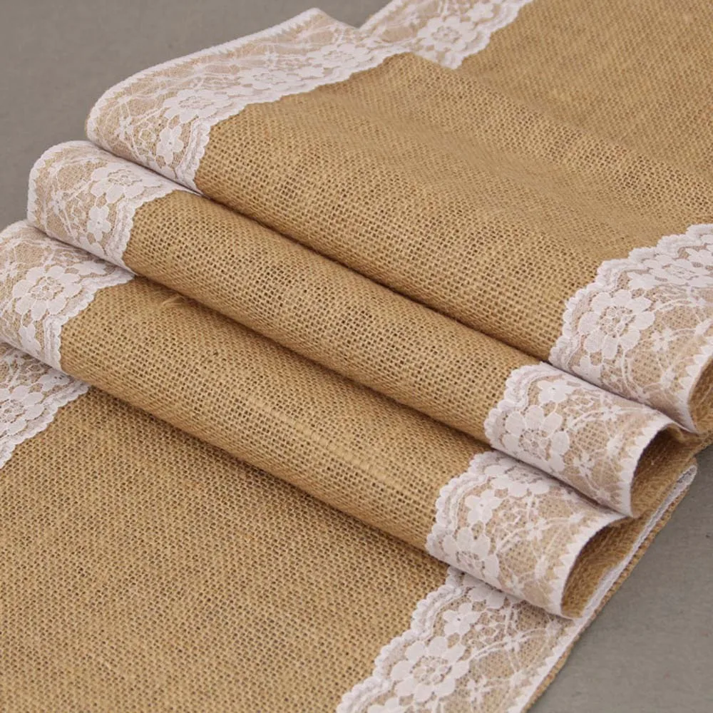 White Floral Embroidered Linen Table Runners With Lace Edge For Hotel