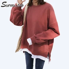 Surmiitro теплая зимняя толстовка женская Осенняя мода Корейская Kpop с длинным рукавом Женская толстовка Свободный пуловер женский