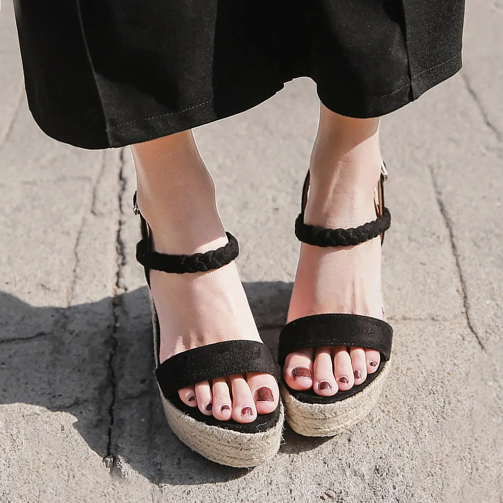 

women shoes Sexy Wedge Sandals Pumps Platform High Heels Woven Hemp Loop Shoes sapatos feminino sandalias