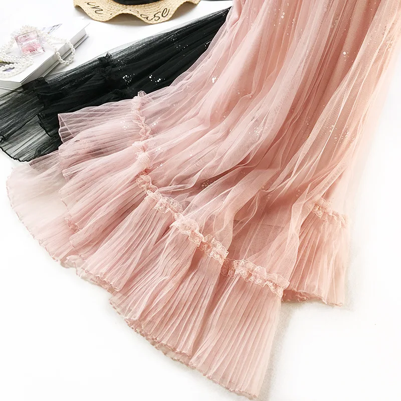 Wasteheart Spring Pink Blue Women Skirt High Waist Pleated Mesh Ankle-Length Skirt Plus Size Empire Casual A-Line Long Skirts Wasteheart Spring Pink Blue Women Skirt High Waist Pleated Mesh Ankle-Length Skirt Plus Size Empire Casual A-Line Long Skirts