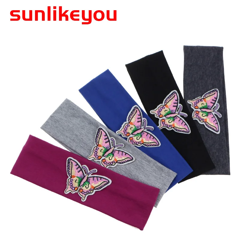 

Sunlikeyou 2019 Hair Bands For Girls Newborn Cotton Soft Elastic Kids Baby Butterfly Embroidery Turban Baby Headbands
