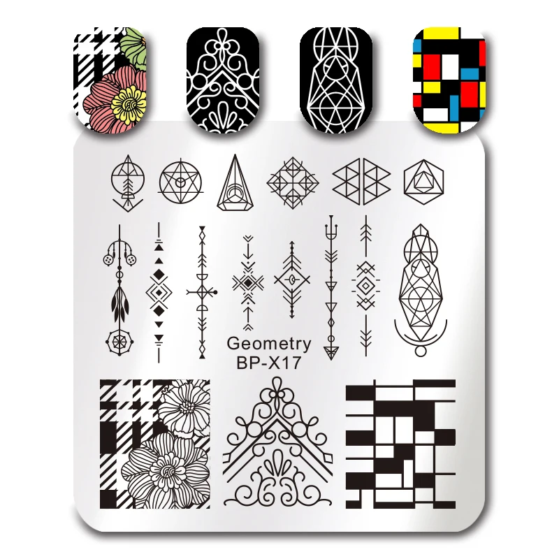 BORN PRETTY Geometic Flower Nail Art Stamp Plate Classic Traingle Heart маникюрный шаблон пластина с изображениями для нейл-арта