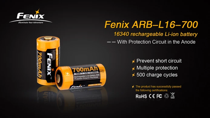 2 шт./лот Fenix ARB-L16-700 3,6 V 16340 700 мА/ч, Перезаряжаемые Li-Ion Батарея