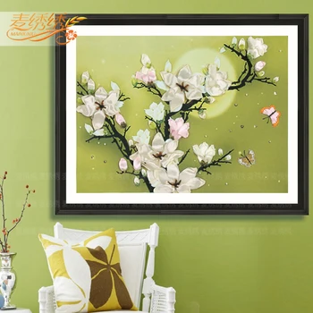 

Needlework,DIY Ribbon Cross stitch Sets for Embroidery kit,Beautiful White Tulip flowers floral Cross-Stitch handwork paniting