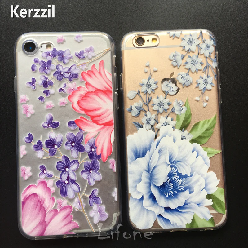 Kerzzil для iPhone 6 7 Plus Clear ТПУ Цветы Телефон чехол 6S задняя крышка красивый пион мягкие