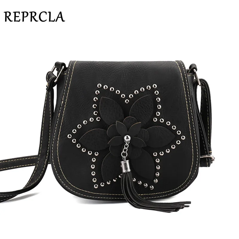 REPRCLA العلامة التجارية مصمم شرابة المرأة أكياس برشام زهرة Crossbody أكياس بو الجلود الإناث رسول حقائب كتف sac