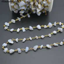 Бусины из кусочков камня ручной работы из натурального синего агата, антикоррозийные, 18 k, Золотая проволока, обернутая цепочка на шею, 10 метров в партии