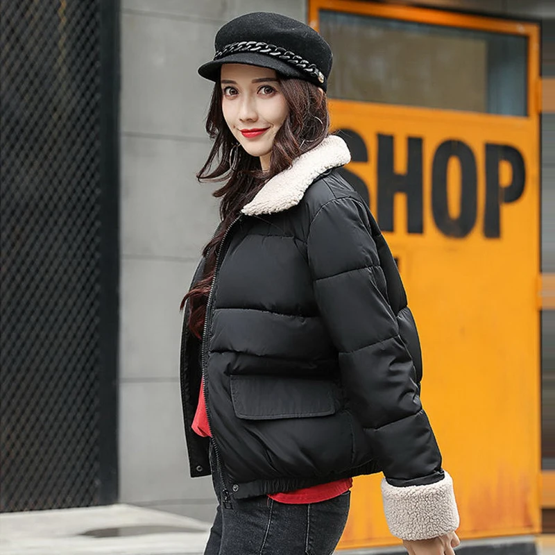 Nuevos Abrigos y Chaquetas 2017 de La Moda Rosa Parka de Cordero Chaqueta de invierno Las Mujeres Abrigo de Invierno Mujeres Cremallera Abajo Chaqueta Femenina escudo|jacket winter coat|down winter