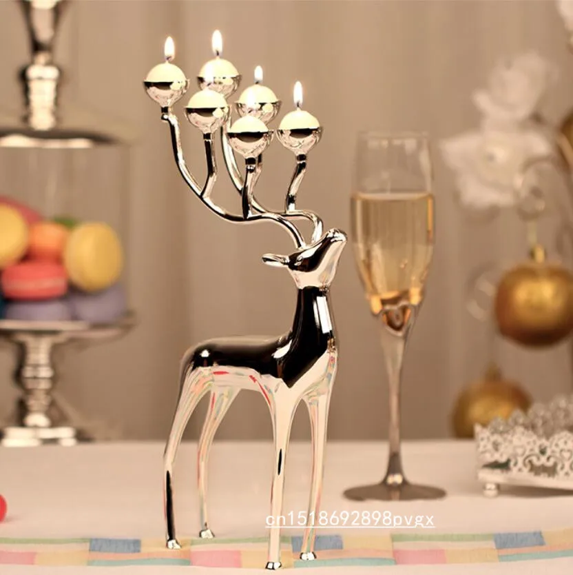 

Creative Silver plated deer shape metal candle holder candlestick holder, 6-arms candelabra with 18pcs free candles