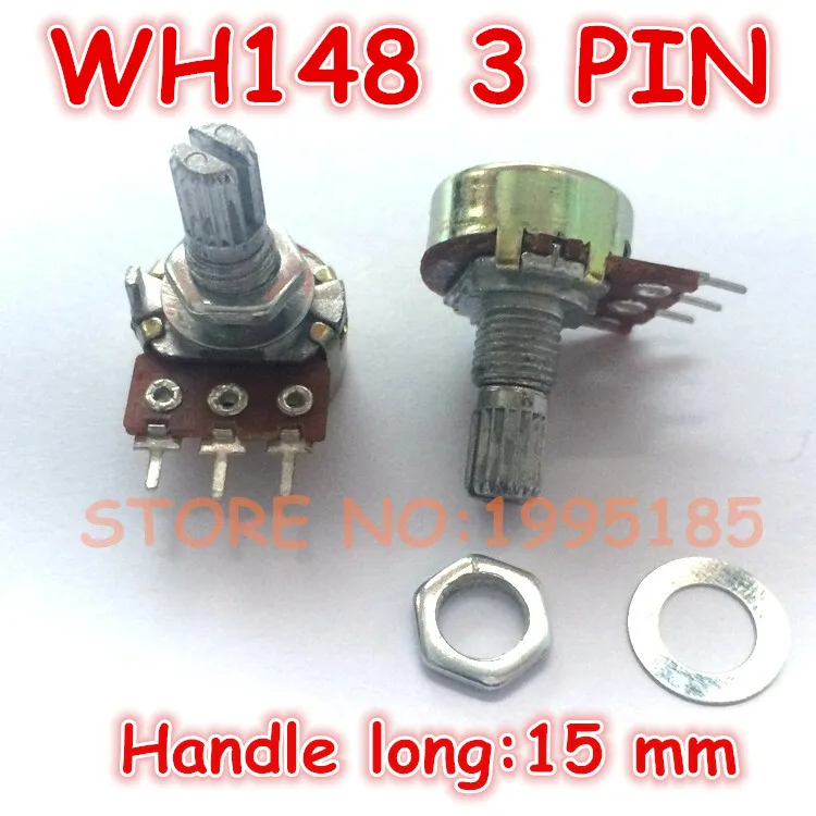 10 шт./лот WH148 500K OHM B500K Pot 3PIN 15 мм линейный конический поворотный потенциометр 500KB |