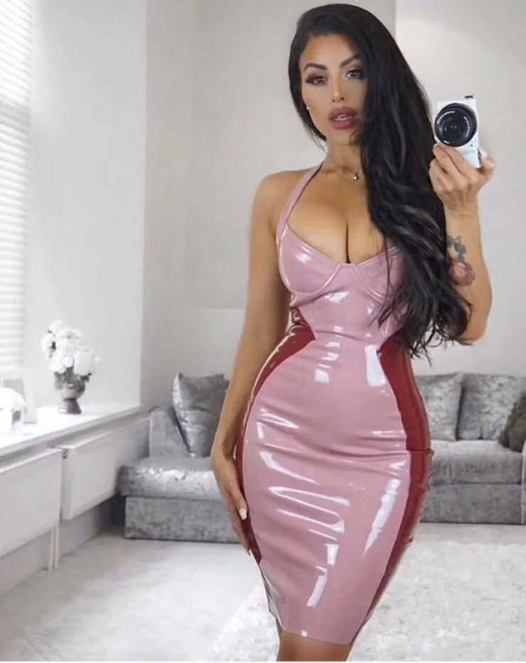 

Women Fashion Sleeveless Purple PU halter backless Bandage Dress 2017 Summer Knitted vestidos Elegant Designer Dress